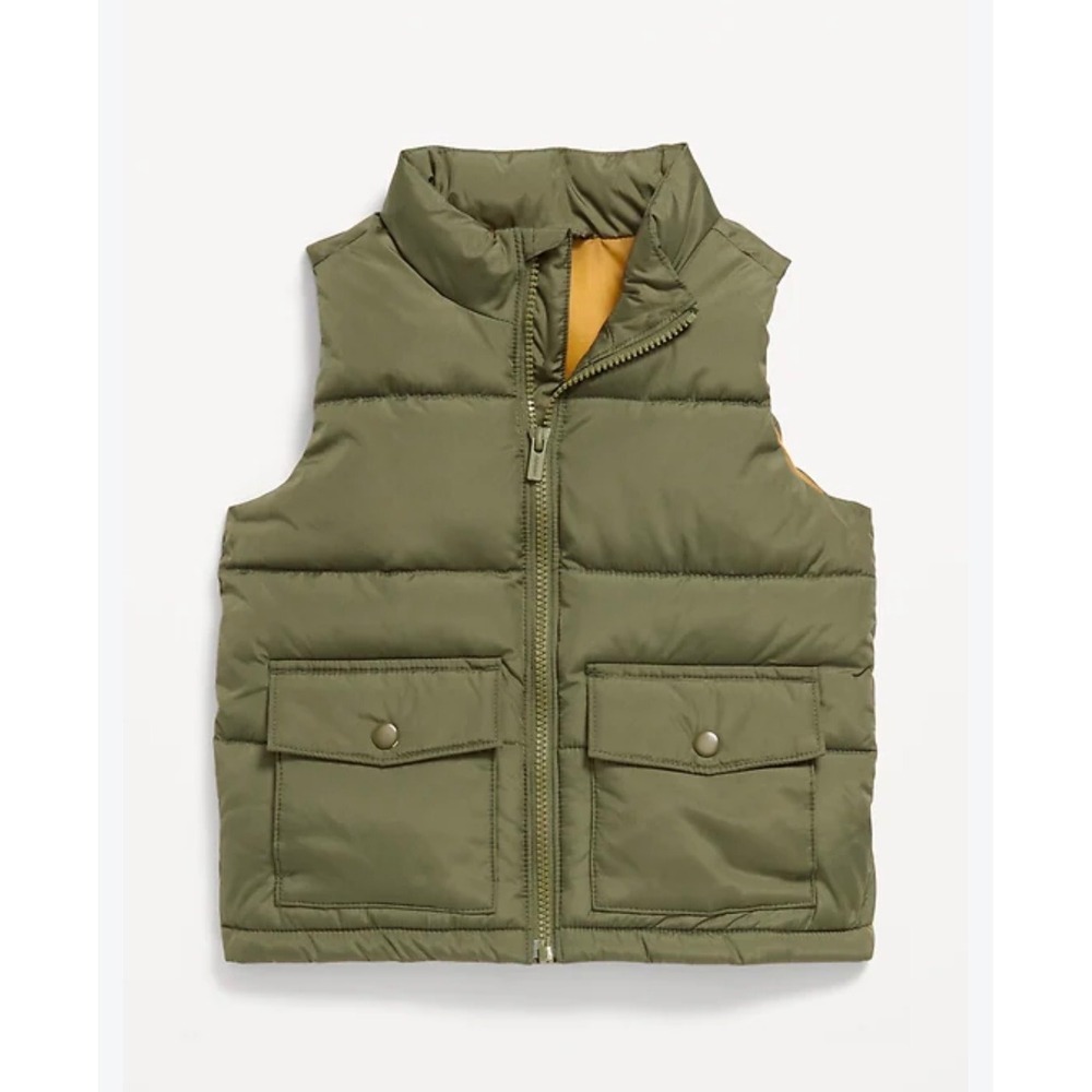 Old Navy Toddler 2T Water-Resistant Quilted Utility Puffer Vest Olive Green